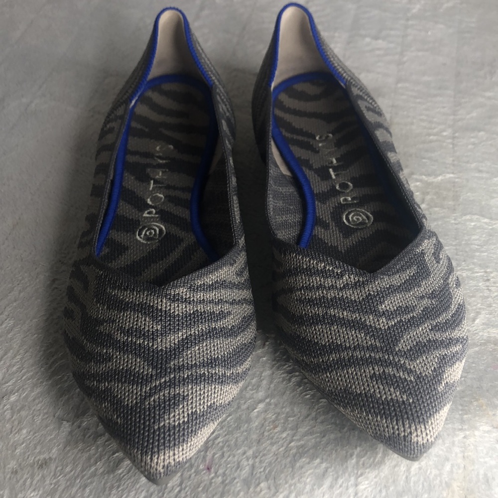 EUC ROTHY’S The Point in Grey Zebra Print Size 10 1/2